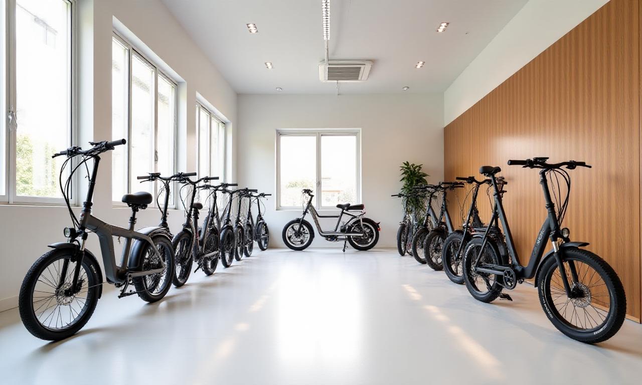 Vetrina moderna di biciclette elettriche e monopattini